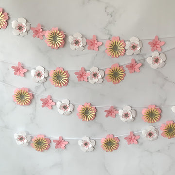 Pinfliers Summer / Tropical Theme Paper Flower Garland with Pink & Yellow Flowers for Birthday Party Decoration